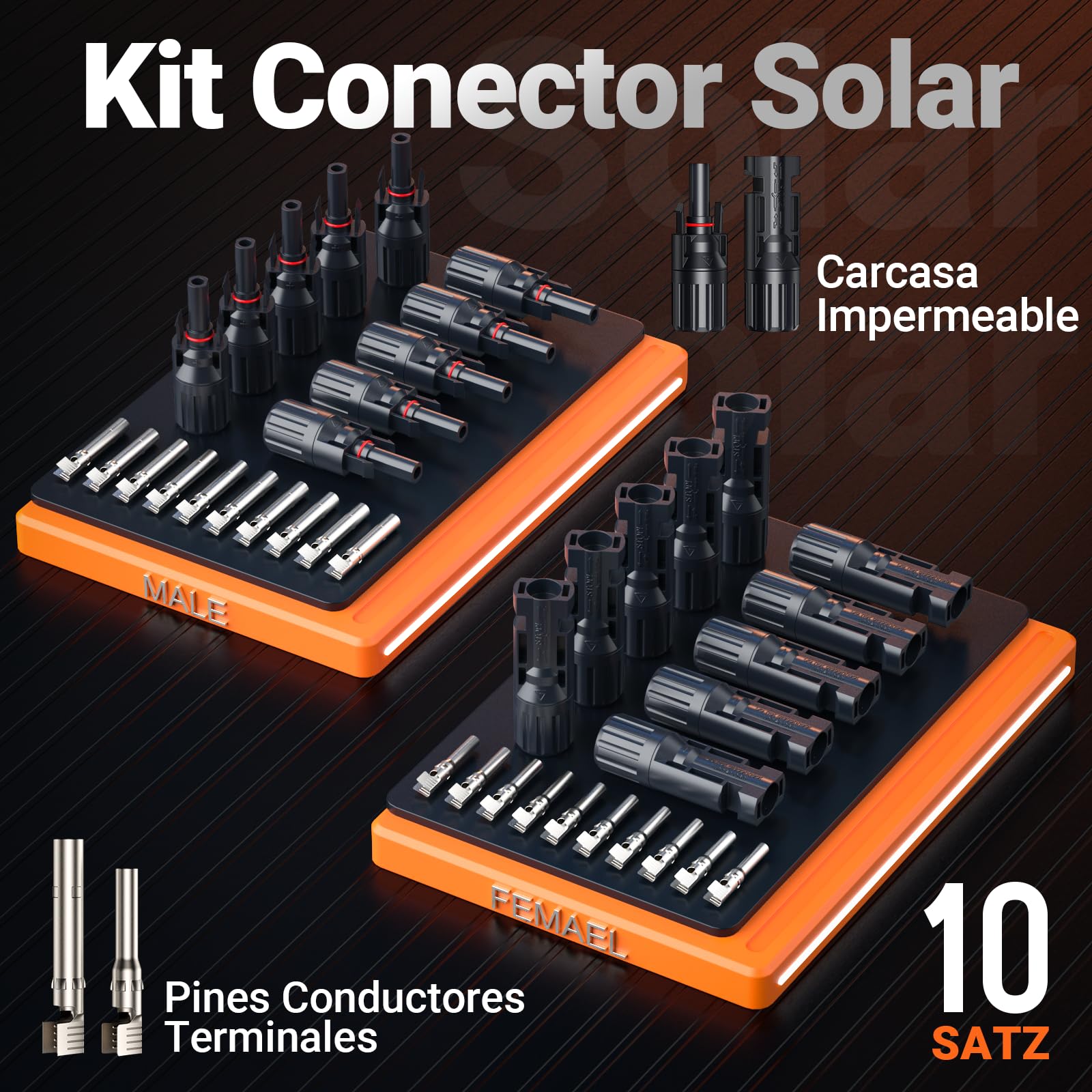Preciva Kit Crimpadora MC4 2,5-6 mm² AWG16-10 Terminales Solares Conectores Fotovoltaicos Impermeable 2 Llaves Maletín