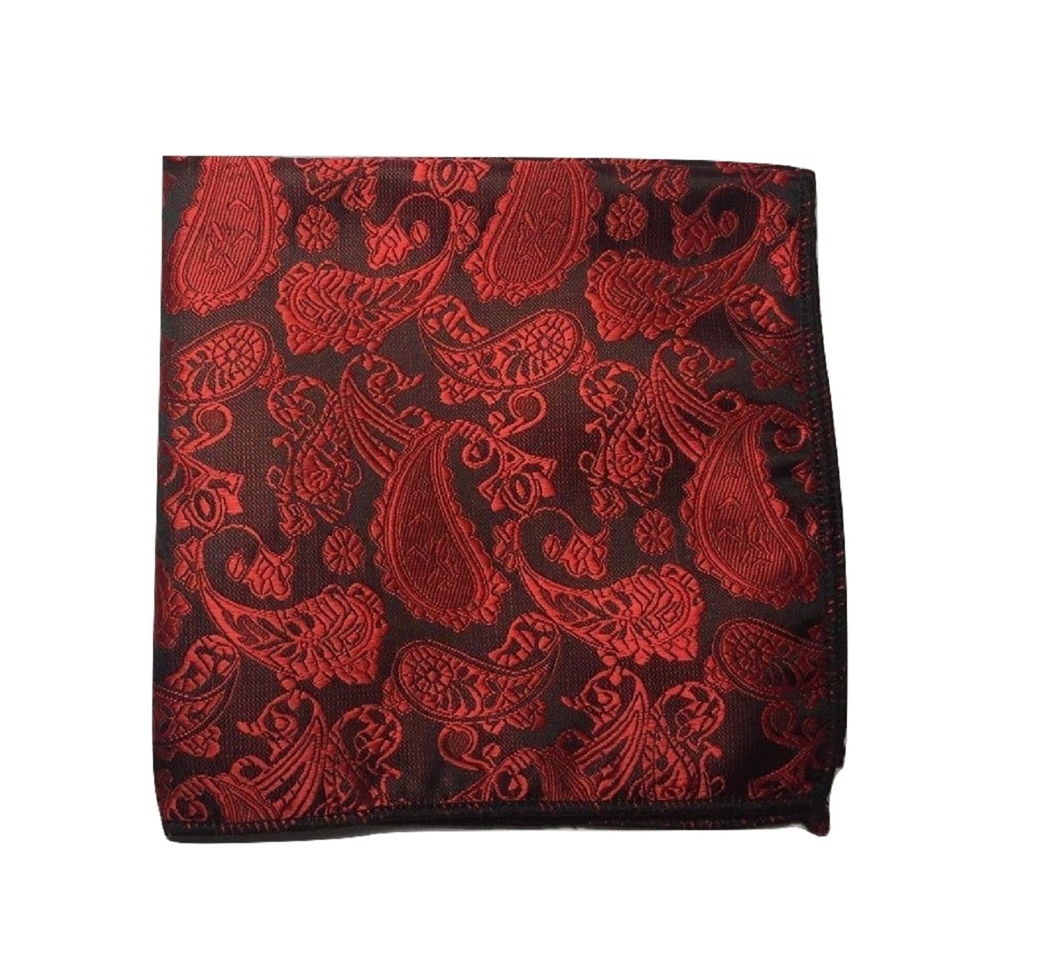 L&L® Hand Made Men Paisley Jacquard Silk square Wedding pocket Hanky Handkerchief (Red)
