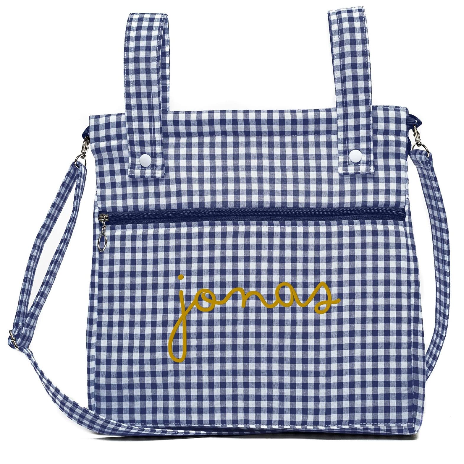 Bolsa panera de algodón vichy personalizada con nombre bordado - Bolso carro - Talega carrito de bebé - Nenel