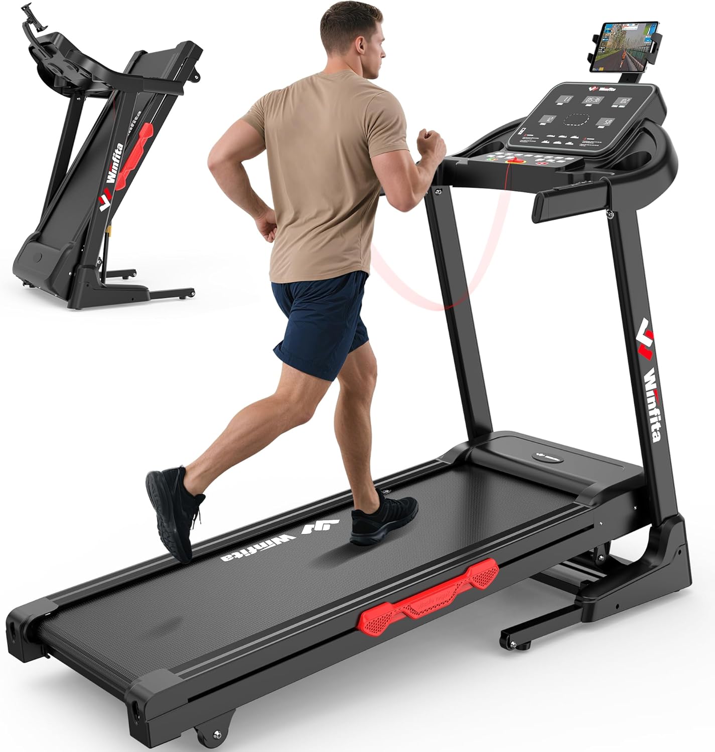 3.5HP Folding Treadmills for Home with Incline Optional, 300 lbs Capacity, 8.0MPH Speed, 17'' Wide Belt, App Connection, 64 Programs, BMI Detector for Home Use