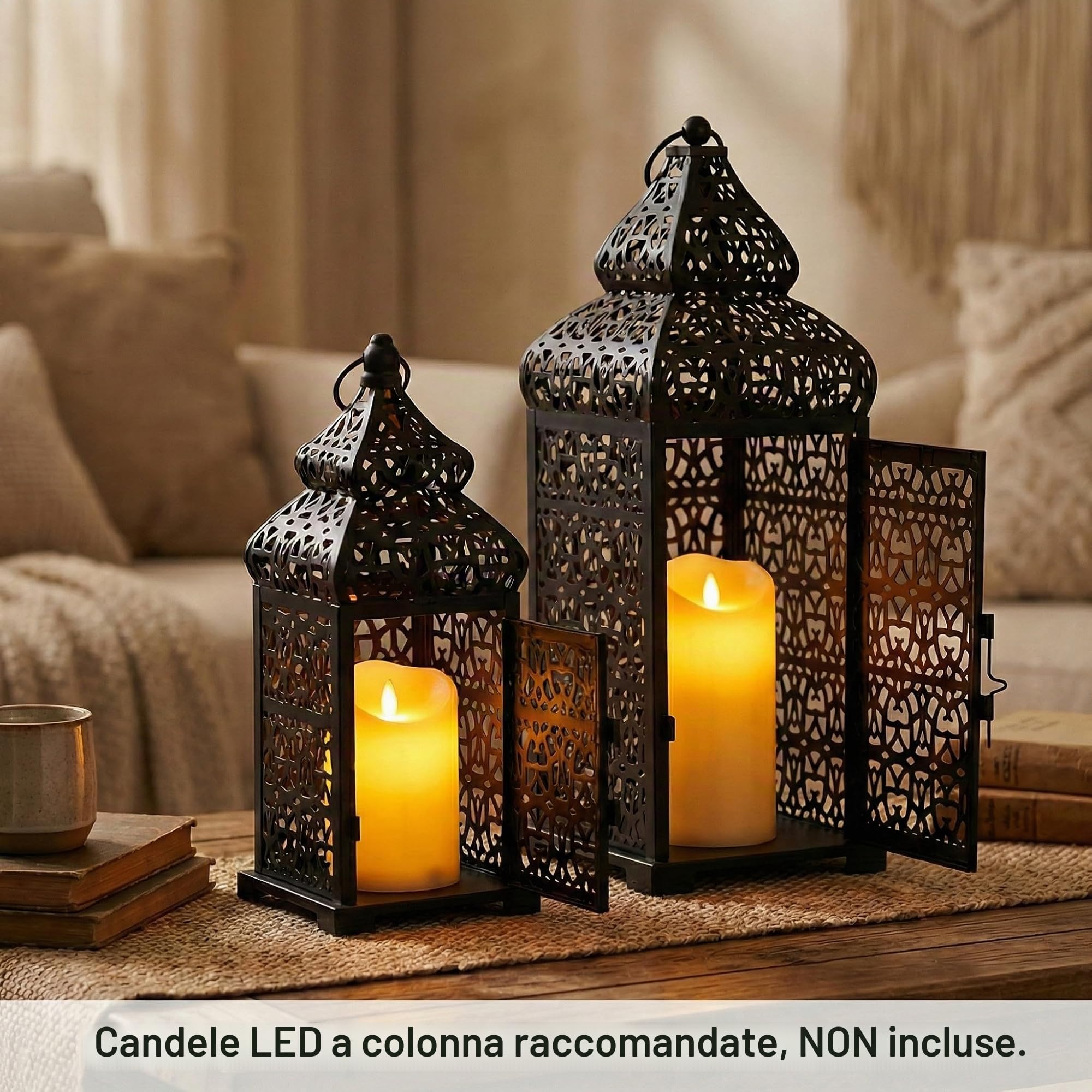 Vela Lanterns Tempio Marocchino Candele Lanterne, Nero, Set di 2
