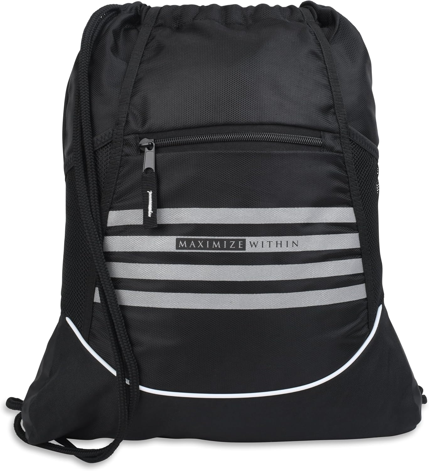 Durable Water-Resistant Drawstring Sackpack – Lightweight Unisex Gym Backpack with Mesh Side Pockets for Sports, Travel & Everyday Use - Black