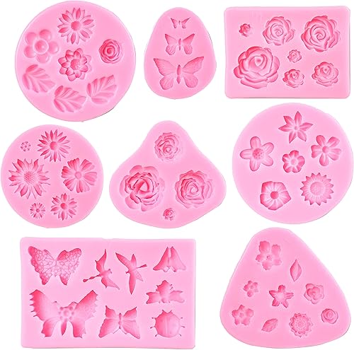 Moldes para fondant de flores, 8 moldes de silicona para dulces de flores y mariposas para fondant de chocolate, arcilla polimérica, jabón,