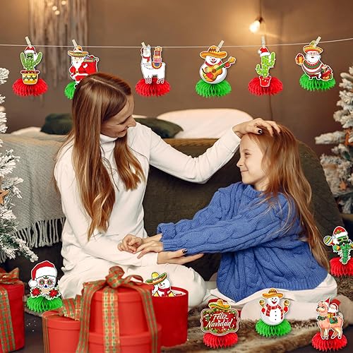 Miniatura 6 de 12Pcs Feliz Navidad Decorations Honeycomb Centerpieces, Mexican Christmas Decorations Spinish Table Decorations, Feliz Navidad Christmas