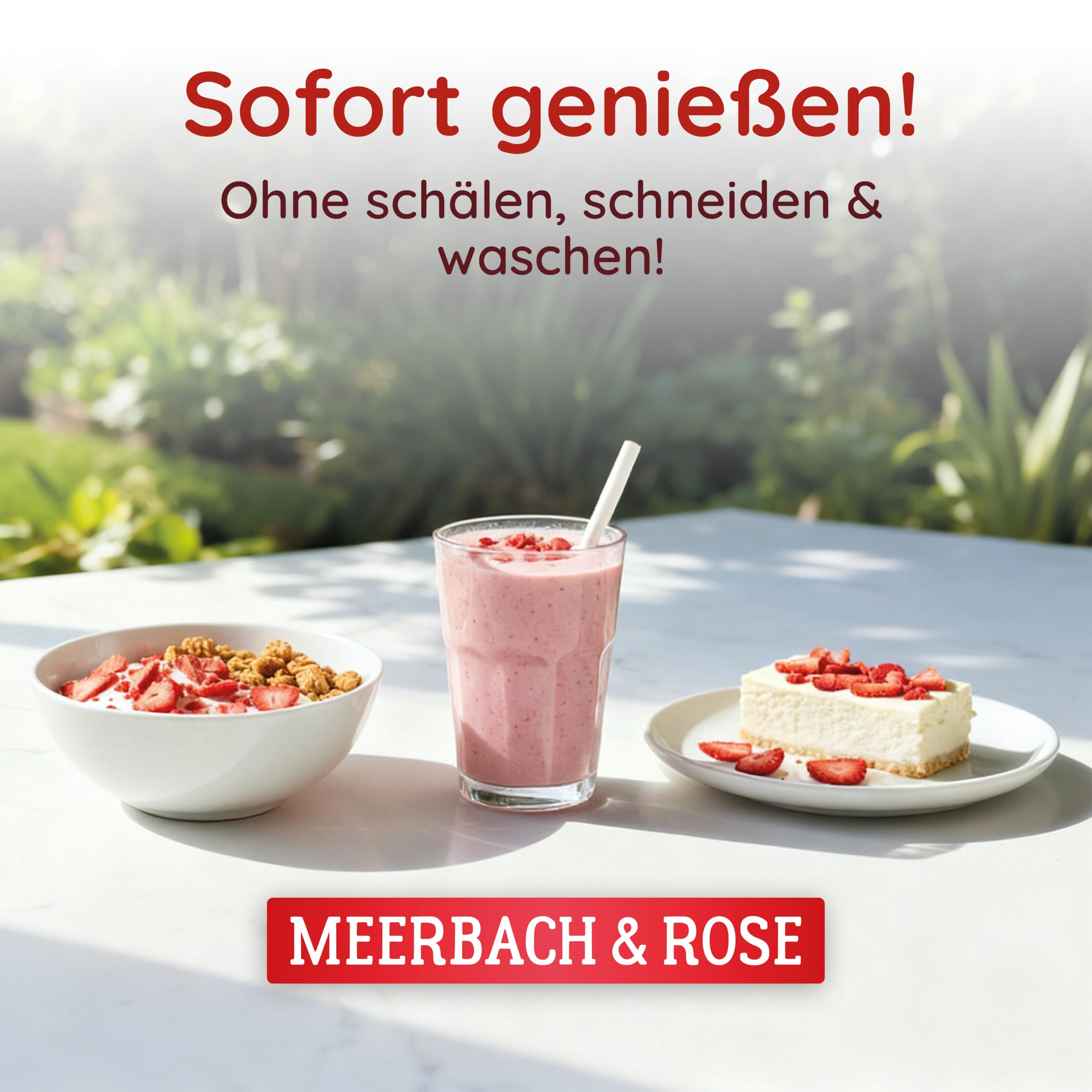 Gefriergetrocknete Erdbeeren 300g – 100% Frucht, ohne Zuckerzusatz – knusprige Erdbeerchips in SCHEIBEN – ideal für Müsli, Smoothie & Backen. Meerbach & Rose – Premium Qualität aus Deutschland.
