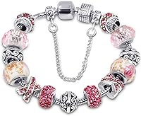 Vista 1 de Savlano Silver Tone Charm Bracelet with Crystal and Murano Glass Beads Snake Chain for Women Comes in a Gift Box