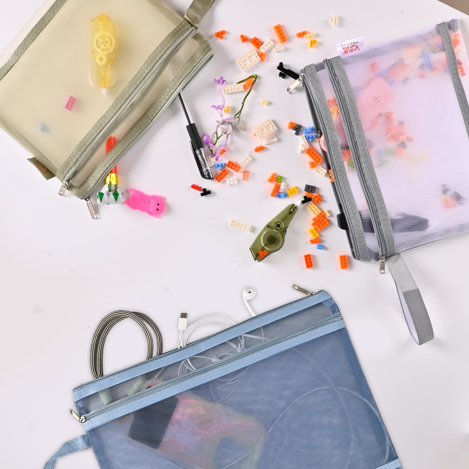9 Paquetes De Bolsas De Malla De Doble Capa Con Cremallera, Bolsa Grande A4 A5 Con Cremallera Con Asa, Bolsa Transparente De Nailon Para Almacenamiento De Juguetes, Bolsas De Organización De