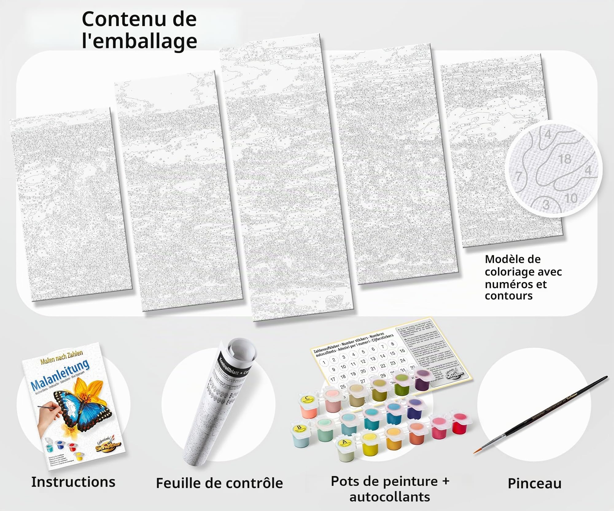 Schipper 609450913 Peinture par numéros - Patagonie mystique - Tableau de peinture pour adultes avec pinceaux et peintures acryliques - 5 images - Classe de maître polyptyque - Édition professionnelle