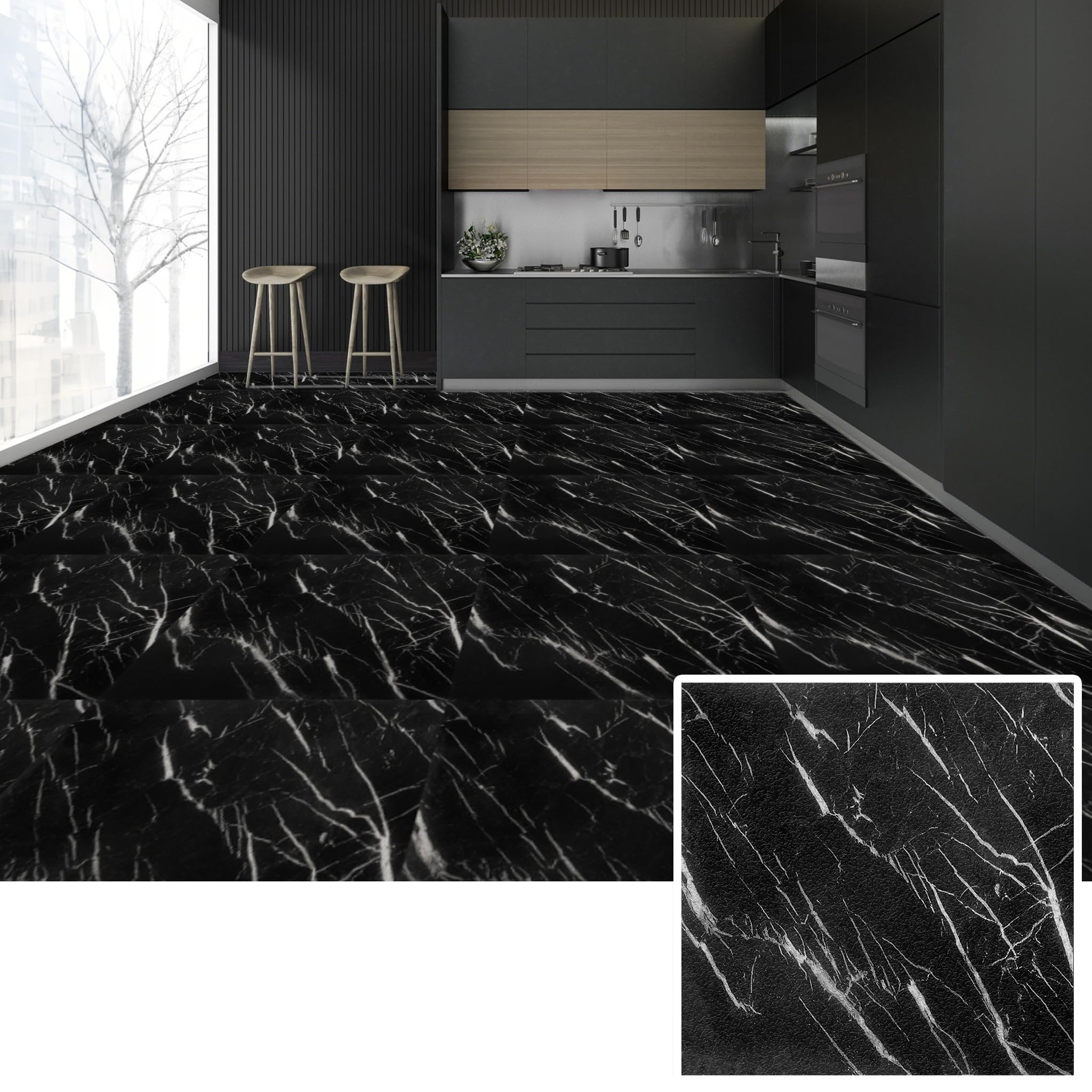 YEATHOR 27pcs Vinyl Flooring Tiles Self Adhesive 30x30cm Peel and Stick Floor Tiles Marble Effect PVC Flooring Planks Floor Stickers for Bathroom Kitchen Living Room Office 2.5㎡, 7211-1