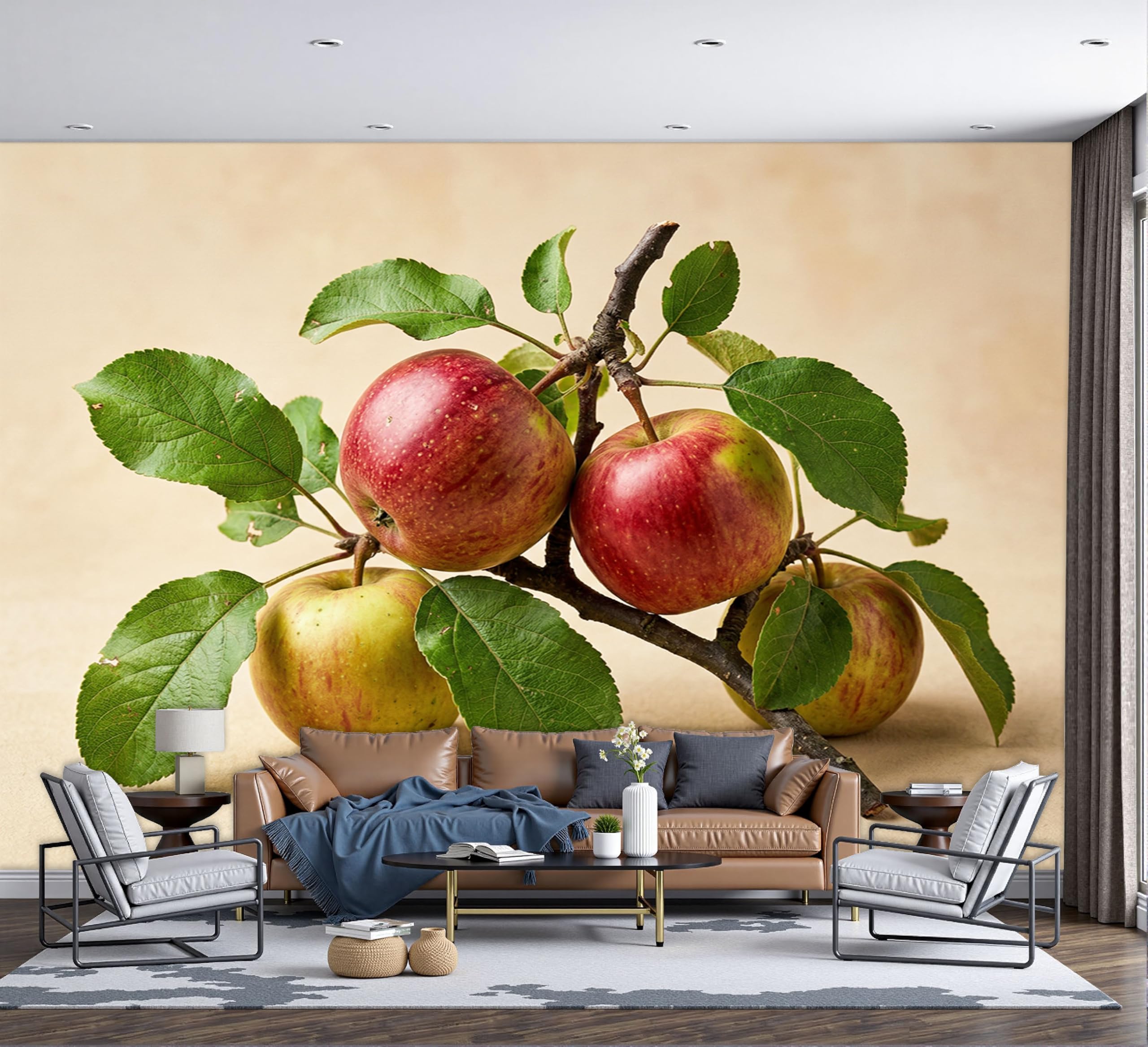 Papier peint panoramique en soie branches de fruits 250x175cm