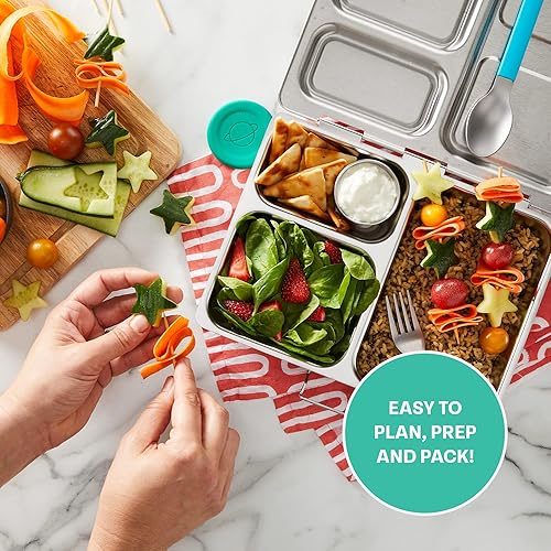 Miniatura 4 de PlanetBox SHUTTLE - Lonchera estilo bento clásica de acero inoxidable con 2 compartimentos para adultos y niños