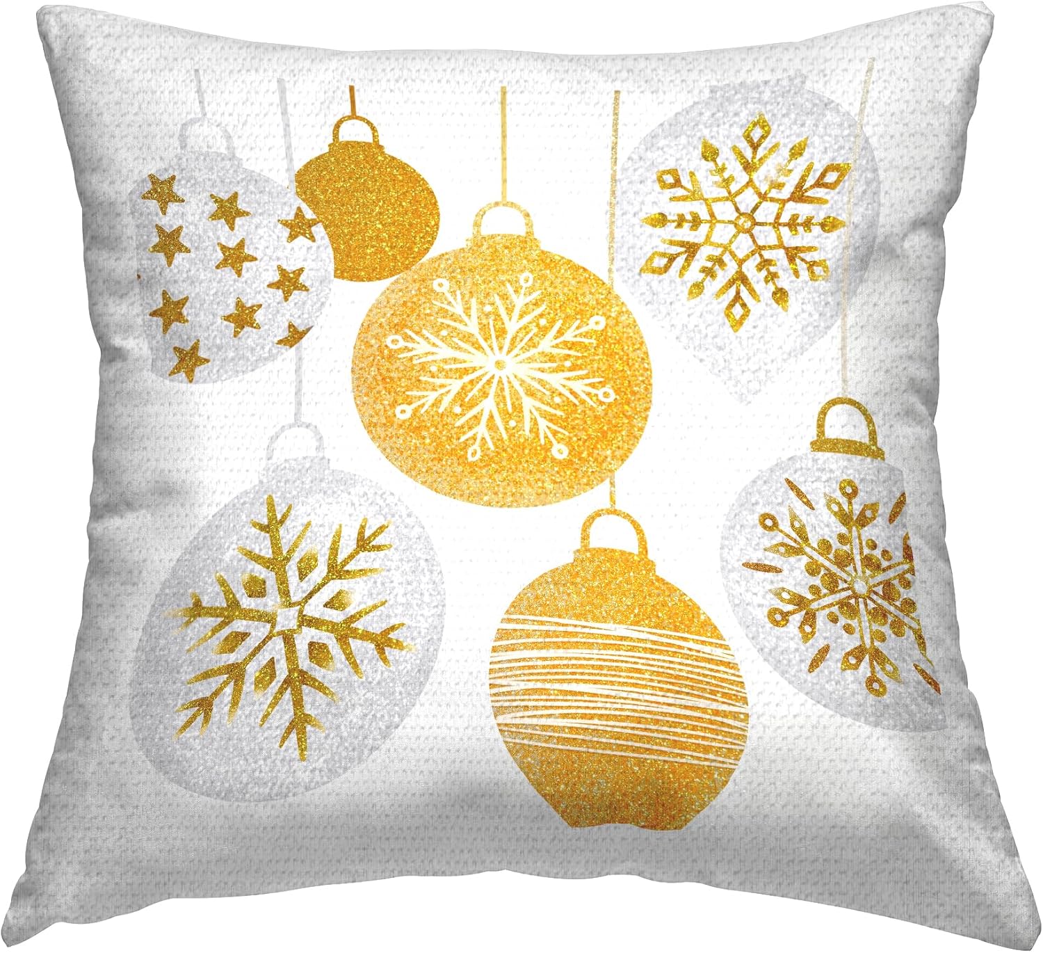 Stupell Industries Twinkling Ornaments Snowflakes Outdoor Printed Pillow, 18 x 18, Yellow