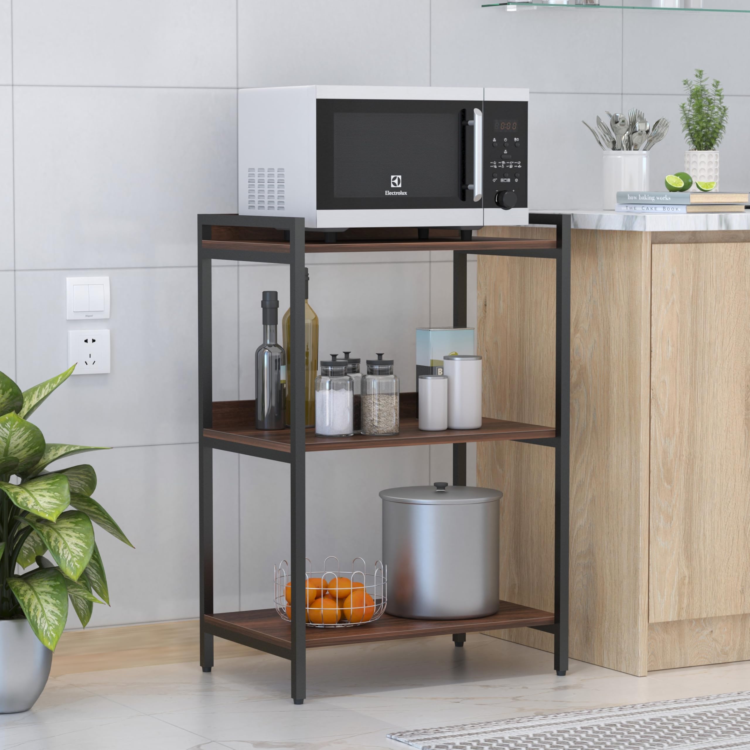 BLUEWUD Tirano Large Engineered Wood Multipurpose Microwave & OTG Stand Oven Rack for Kitchen Counter Double Platform for Extra Storage for Kitchen Home Furniture (Brown Maple)-image-35