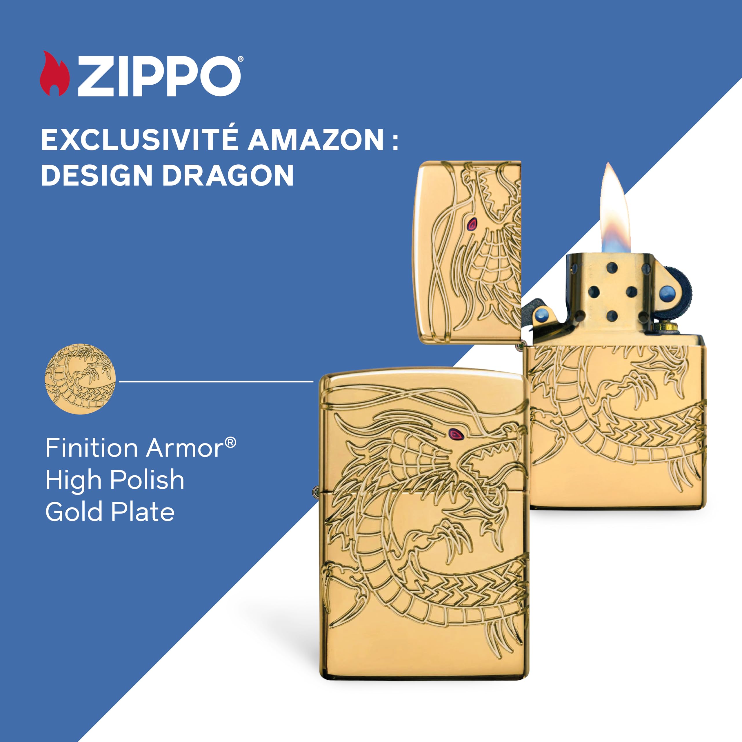 Zippo Armor Chinese Dragon Briquet Unisexe, 6.0 x 4.0 x 2.0 cm