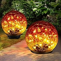 Vista 1 de 2 Pack 60 LED Luces solares de jardín para exterior, decorativas, luces de globo de vidrio agrietado con gradiente rojo, luces de bola impermeables