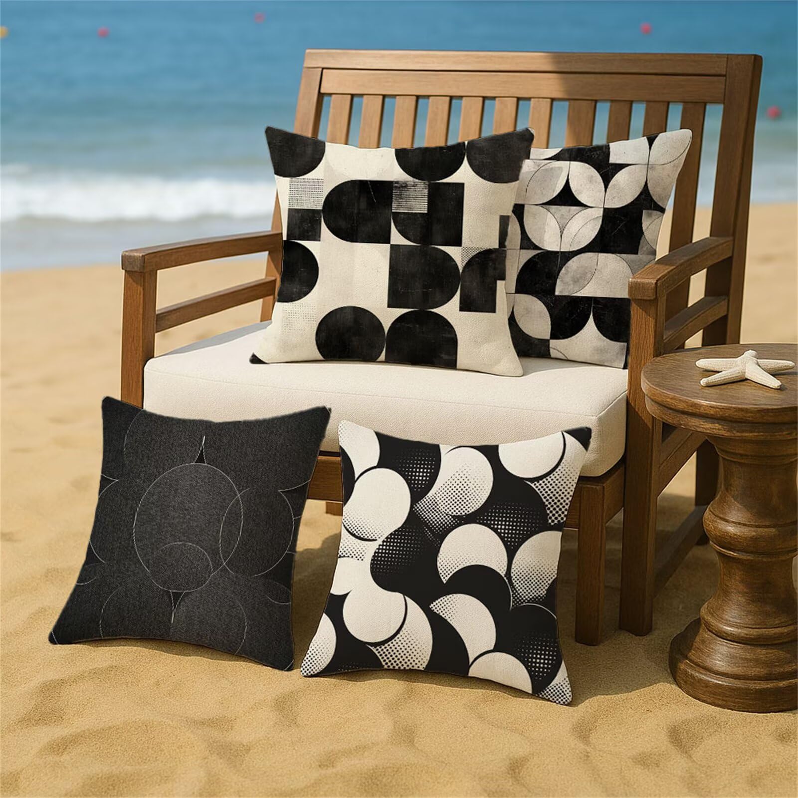 Outdoor Kissen Schwarz Weiß Kissenbezug 60x60 cm 4er Set Balkon Dekokissen Geometrie Outdoor Kissenhülle Wasserdichte Samt Doppelseitiger Gedruckte Sofakissen OutdoorGarten Balkon Deko Gifts z-967