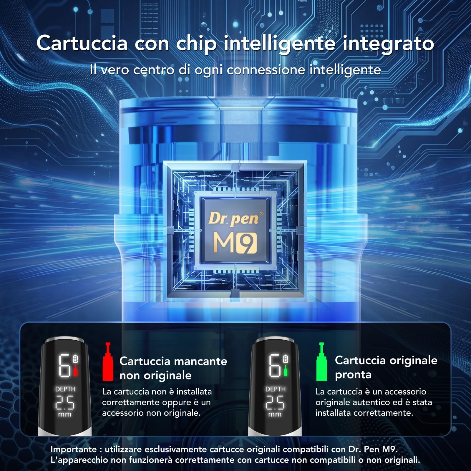 Dr. Pen M9 10 Pezzi Cartucce 18 Pins, Cartucce Monouso di Ricambio per Penna Microneedling-per la Cura Della Pelle e Dei Capelli | Chip originale M9 | 18 pin per occhi/labbra/pelle sensibile, ideale per principianti, idrata e attenua le linee sottili