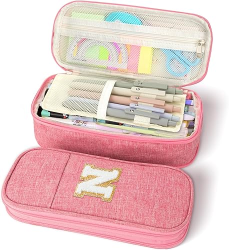 Miniatura 8 de GuanQiao - Cartuchera de gran capacidad color rosa: lindo estuche con cremallera para niñas y mujeres. Estilo Preppy expandible, organizador de gran