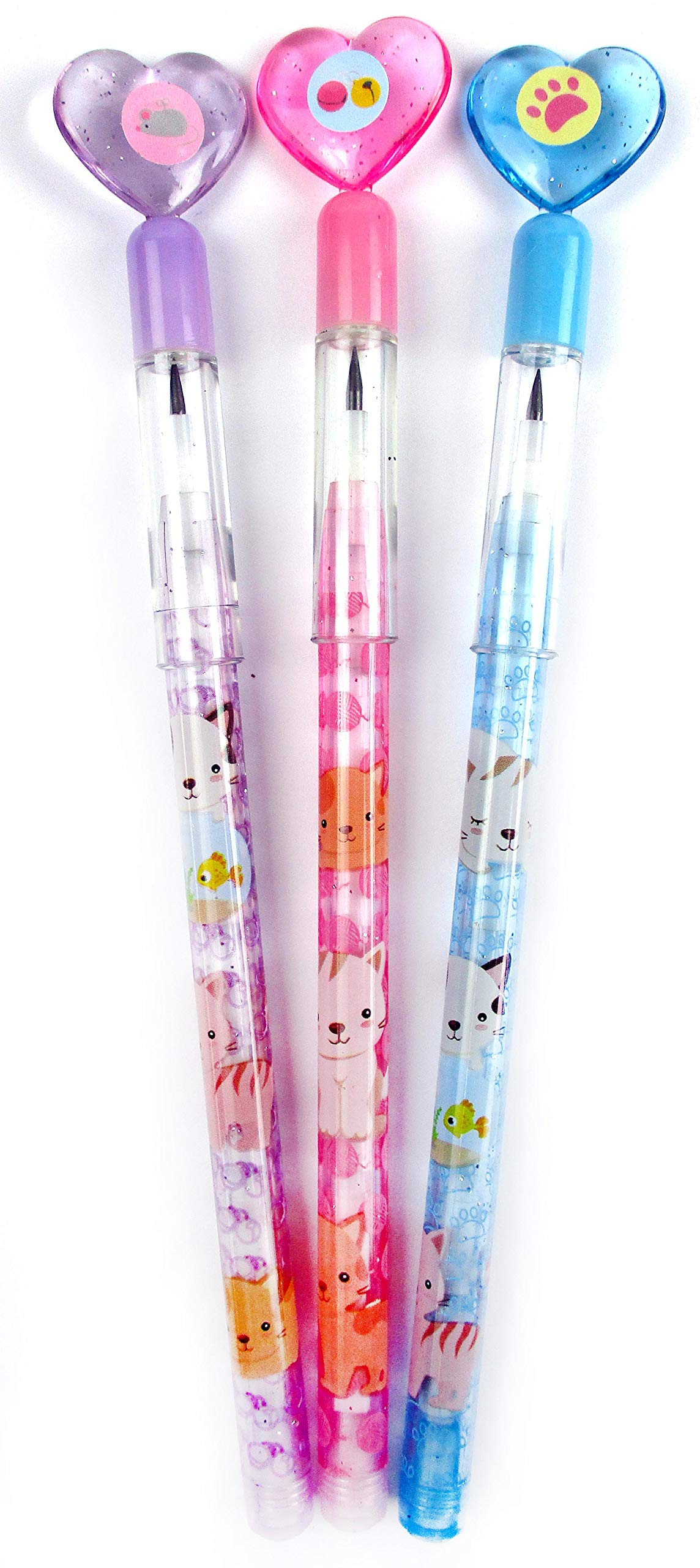 24 Pcs Cat-Themed Stackable Push Pencils With Erasers | No Sharpening Needed, Perfect For Party Favors & Classrooms