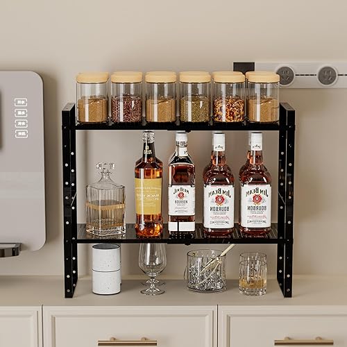 Miniatura 2 de Estante organizador de gabinete, organizador de cocina apilable ajustable y expandible, elevadores de estante de metal para armarios, cocinas y