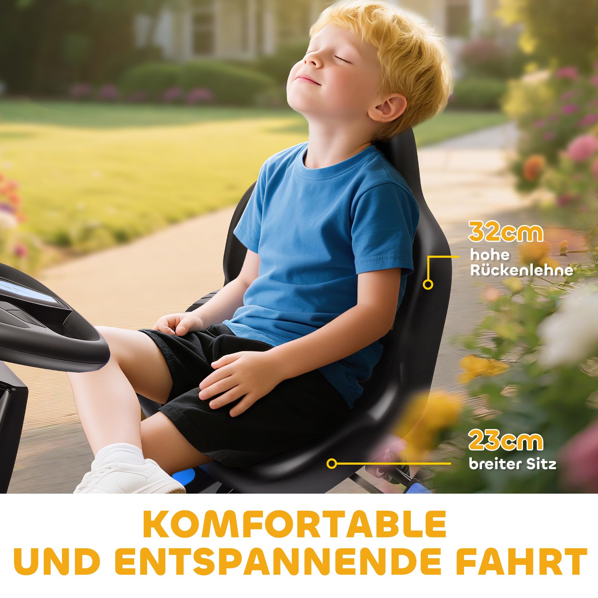 AIYAPLAY Gokart Tretauto mit Handbremse, Automatisches Kupplungssystem, Vor- und Rückwärtsgang, Tretfahrzeug mit rutschfest Eva-Räder Kinderfahrzeug Pedal-Gokart für Kinder 3-6 Jahren Blau