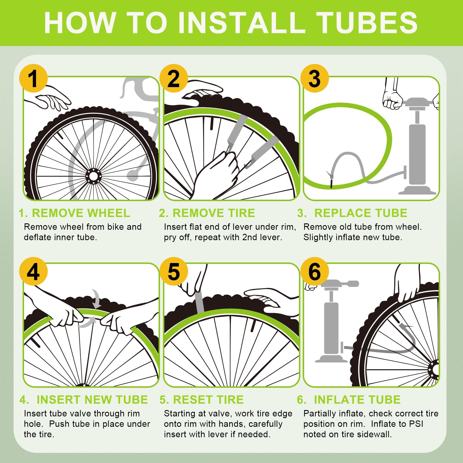 Juego de 4 Tubos de Bicicleta con 2 palancas de neumático, Tubo Interior de Bicicleta de 20 Pulgadas x 1.75-2.125 válvula Schrader, Tubo antipinchazos para Bicicleta MTB para niños