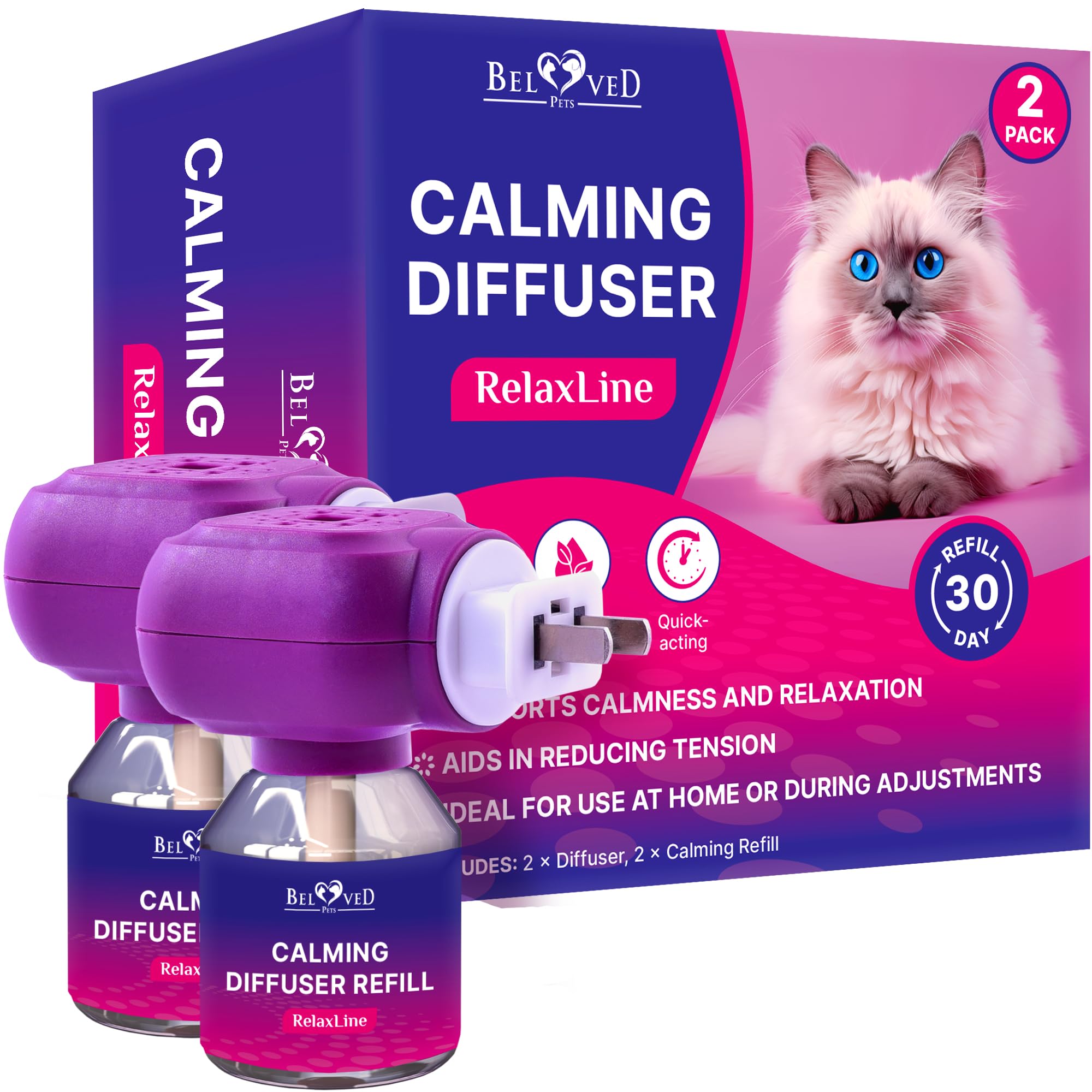 Calming Pheromone Diffuser Kit for Cats | Enhanced DE-Stress Formula | Anti-Anxiety Treatment for Cats | Reduce Stress, Scratching, Fighting and Other Problematic Behaviors (2 Pack)