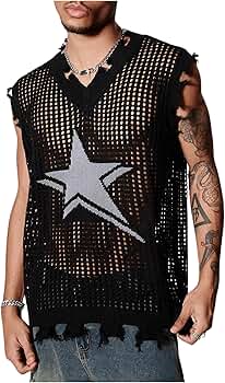 Verdusa Men's Sweater Vest Y2k Gothic Tops Sleeveless Shirts Raw