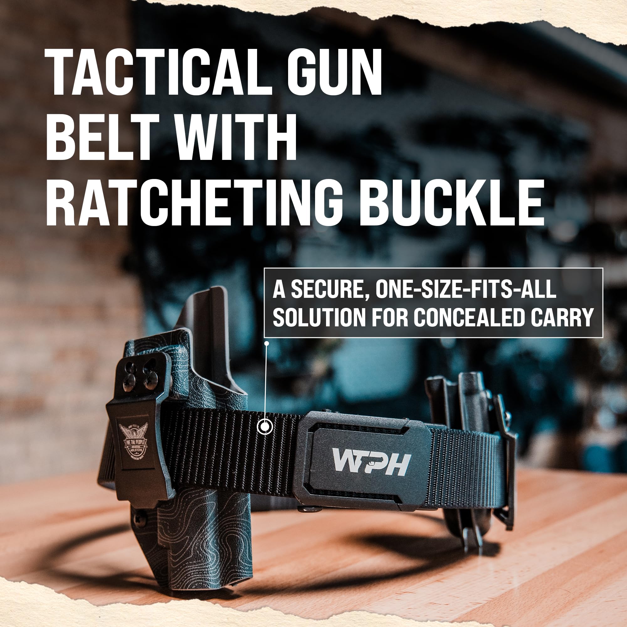 We The People Holsters - Tactical Gun Belt with Ratcheting Buckle - Adjustable Tactical Gun Belt for Concealed Carry - Heavy Duty - Secure Fit - Comfortable - Made of Reinforced Nylon