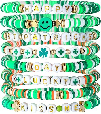 4th of July St.Patricks Easter LGBTQ Beads Stretch Clay Bracelets for Women Men Teen Girls