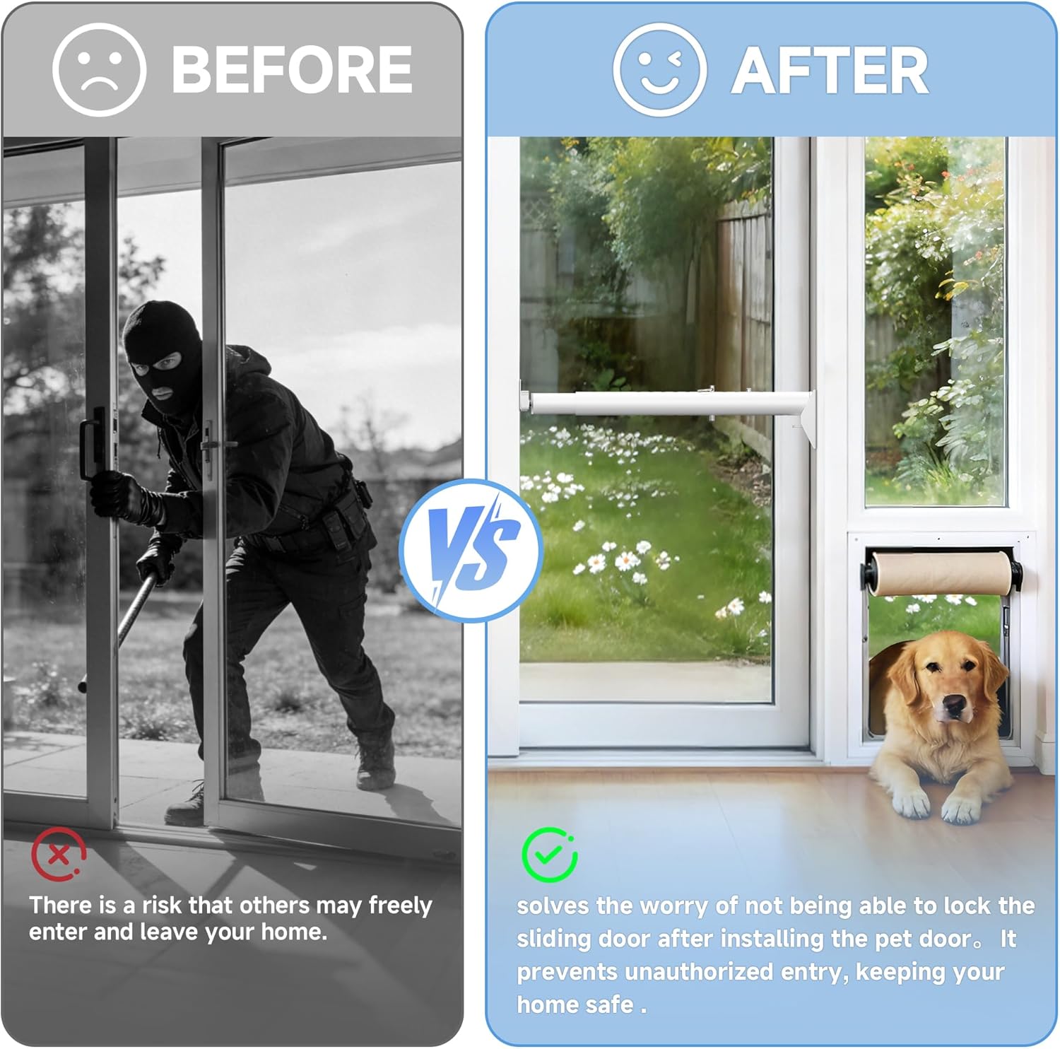 Sliding Glass Pet Door Security Bar,Adjustable Sliding Door Safety Bar for Sliding Glass Dog or Cat Doors,Slide Doggy Lock Bar Size Extends 11” to 18”
