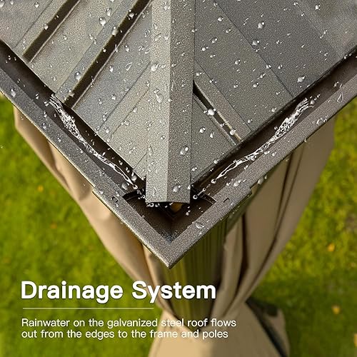 Miniatura 6 de Domi Outdoor Living Gazebo de aluminio para exteriores de 12 x 18 pies con techo doble de acero galvanizado para césped y jardín, con cortinas y red