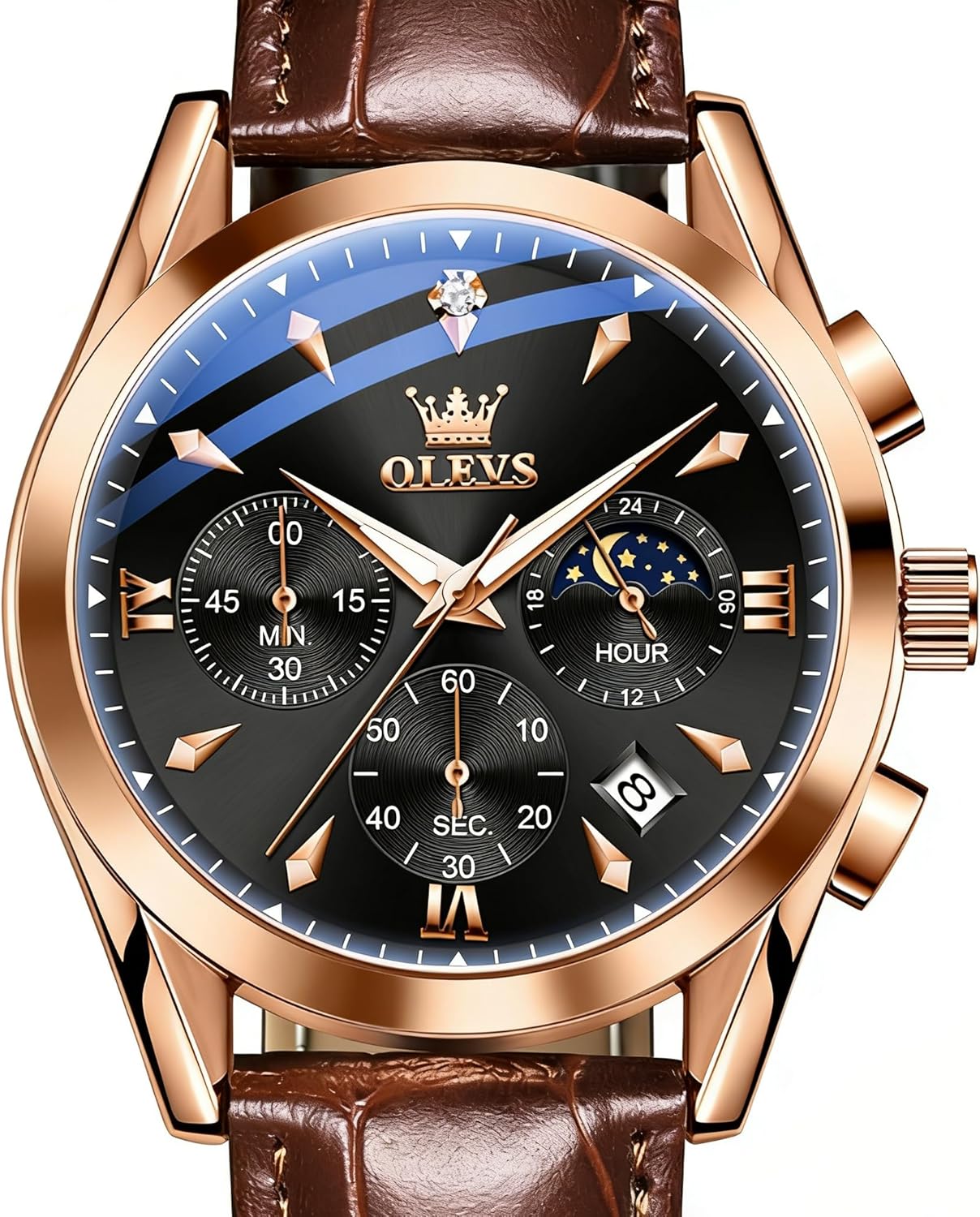 OLEVS Men’s Watches Leather Strap Analog Quartz Watch,