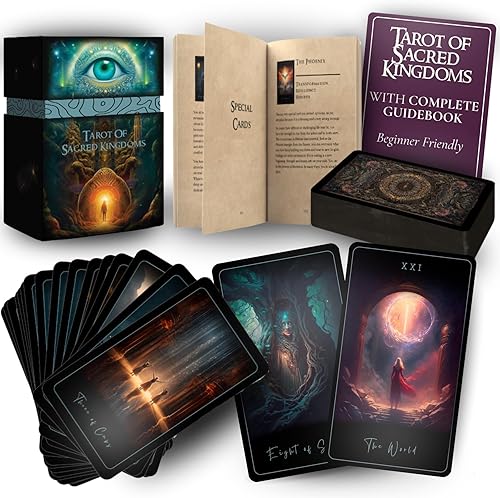 Earth Moon Magick El Tarot de los Reinos Sagrados – Cartas del Tarot de Luna – Baraja de Tarot de 78 cartas con libro guía – Cartas Oracle para