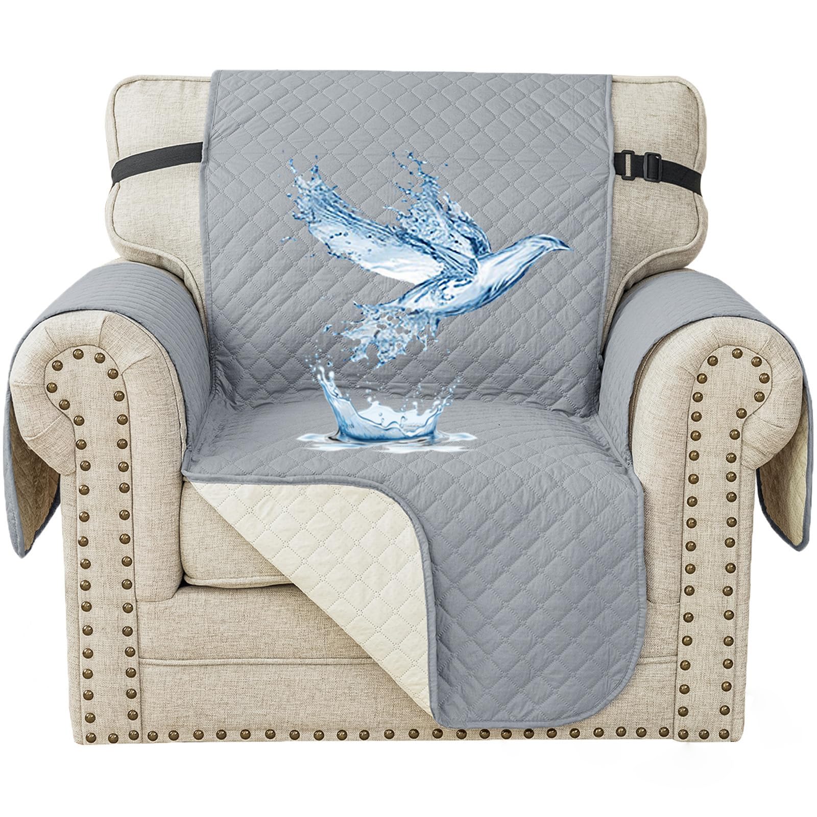 YSTELLAA Impermeable Funda Cubre Sofa 1 Plaza, Funda Sillon Antiarañazos, Antideslizante, con Bolsillos Lateral, Anti Gatos Arañazo Y Perros Mascotas, Antimanchas Lavables, Gris Claro Global Recycled Standard Global Recycled Standard Global Recycled Standard