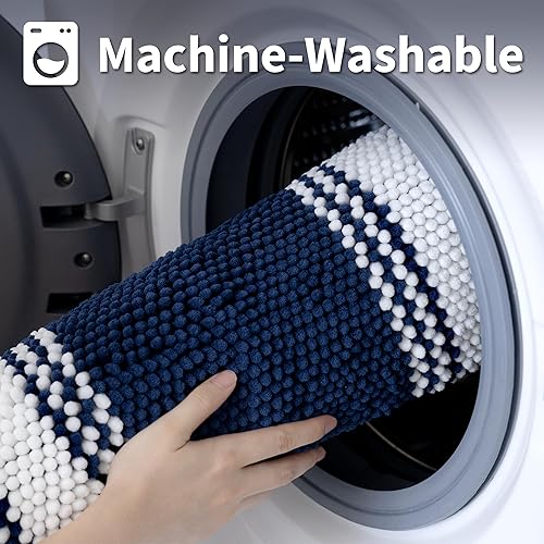 Miniatura 9 de GRANNY SAYS Juego de 2 alfombras de baño para baño, antideslizantes, color azul marino, lavables, juego de tapetes de baño de felpilla ultra suave,