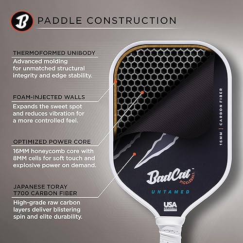 Miniatura 3 de Untamed Paddle Fibra de carbono T700 cruda para un máximo giro, potencia y control Diseño termoformado ligero profesional de 0.630 in Paleta