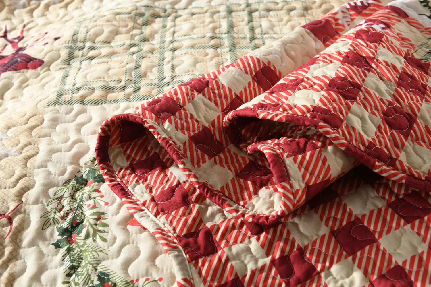 3 Piece Rustic Lodge Deer Quilt Christmas Quilt Quilted Bedspread Quilted Bedspread Ensemble/ Snowman Quilt