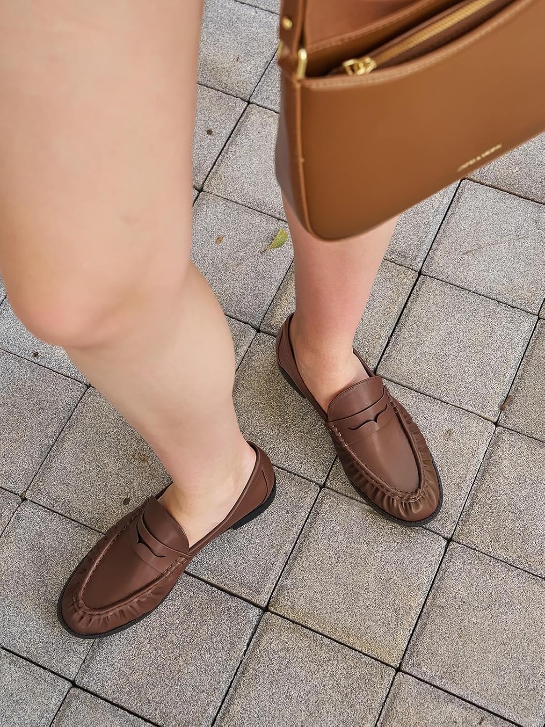 Coutgo Penny Loafers for Women Comfortable Slip on Shoes Collapsible Heel Closed Toe Dressy Casual Work Flats - Image 3