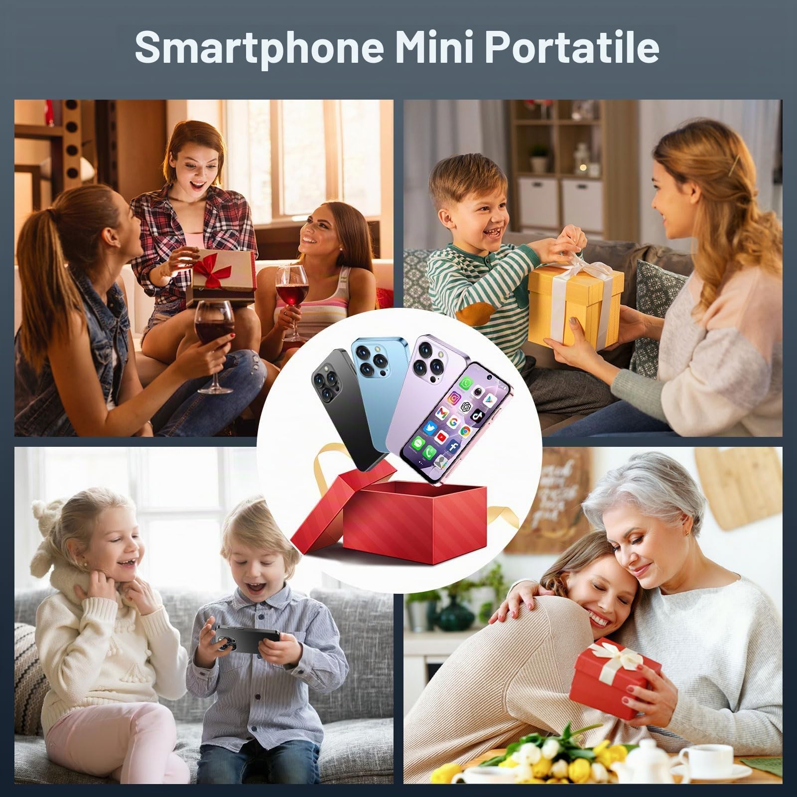 Mini smartphone 4G, mini telefono sbloccato 3+32 GB con schermo HD da 3,88", batteria da 2000 mAh, fotocamera da 5 MP, doppia SIM, corpo ultrasottile per cellulare per bambini Nero