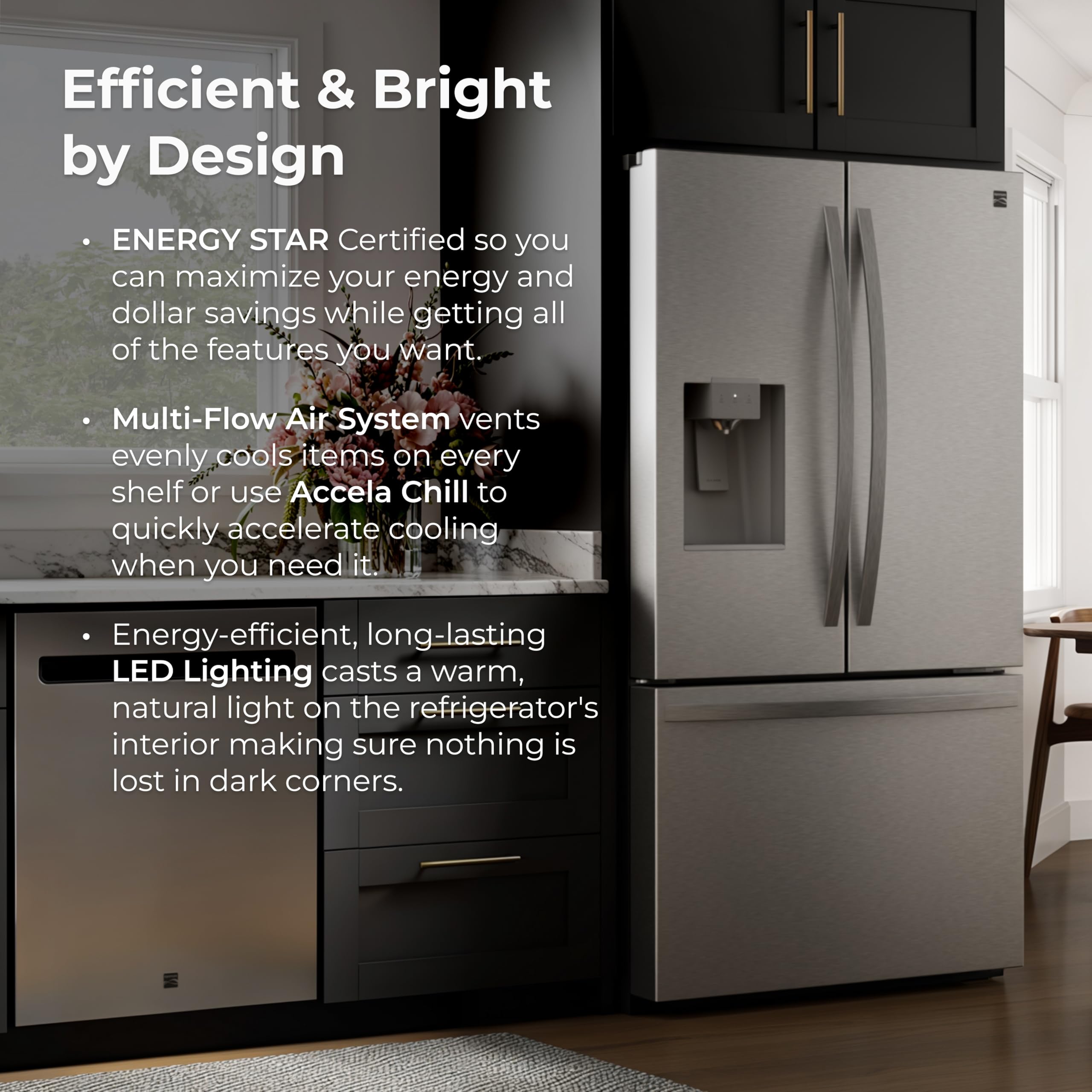 Kenmore 36" French Door Refrigerator With Freezer - Accela Chill, Adjustable Shelving, Dual Evaporator, Energy Star Certified, 28.6 Cu. Ft. Capacity - Fingerprint Resistant Stainless Steel on Fridge.com - View 6