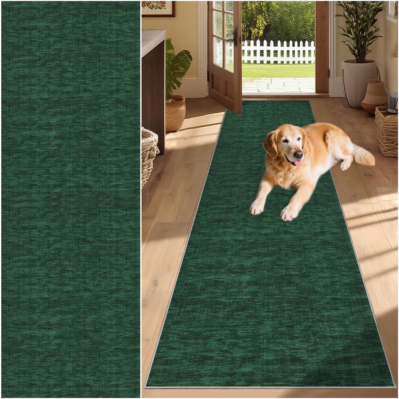 SUNMME Runner Rug for Hallway 60 x 250 cm Washable Non Slip Rubber Backing Carpet for Kitchen, Autumn Soft Faux Wool Low Pile Bedroom rug, Floor Mat for Entrance Passage Entryway Green โ image 1