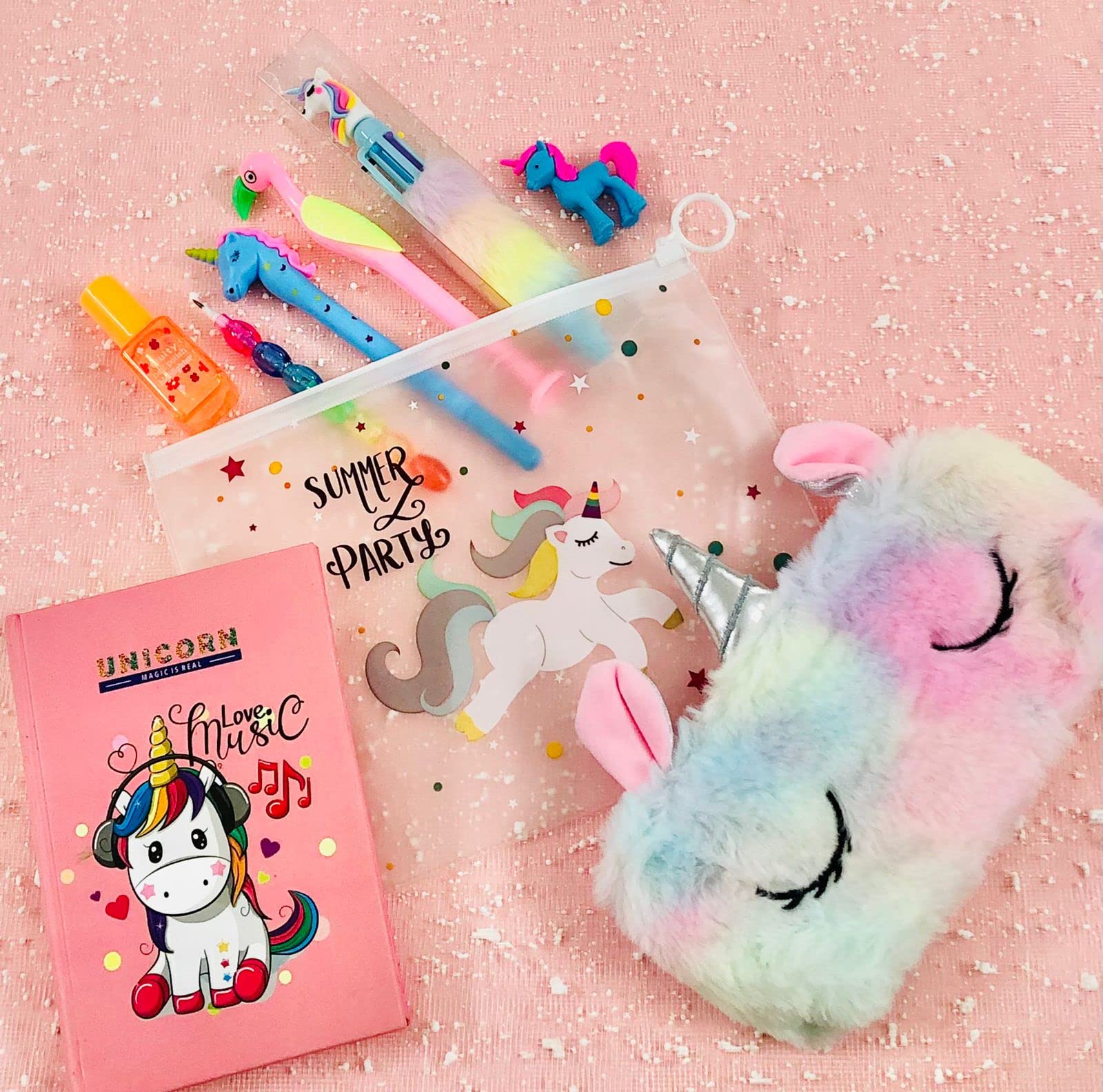 le delite Latest Unicorn Stationary Combo Gift for Girls Kids - Fur Pouch, Fur Pen, Pencil,Eraser, Clear Folder Pouch with Diary for School, Highlighter Multicolor Stylish Pen/Gift Set (B09KW79FRR) Amazon Price History, Amazon Price Tracker