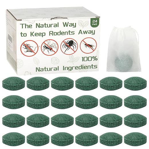 Mouse Rodent Repellent, 24pcs Peppermint Lemon Oil Mice Repellent for Squirrel Rats Spider Pests, Natural Mouse Traps for Indoor Outdoor Use, Keep Rodents Away from Garden and Home, Family & Pet Safe