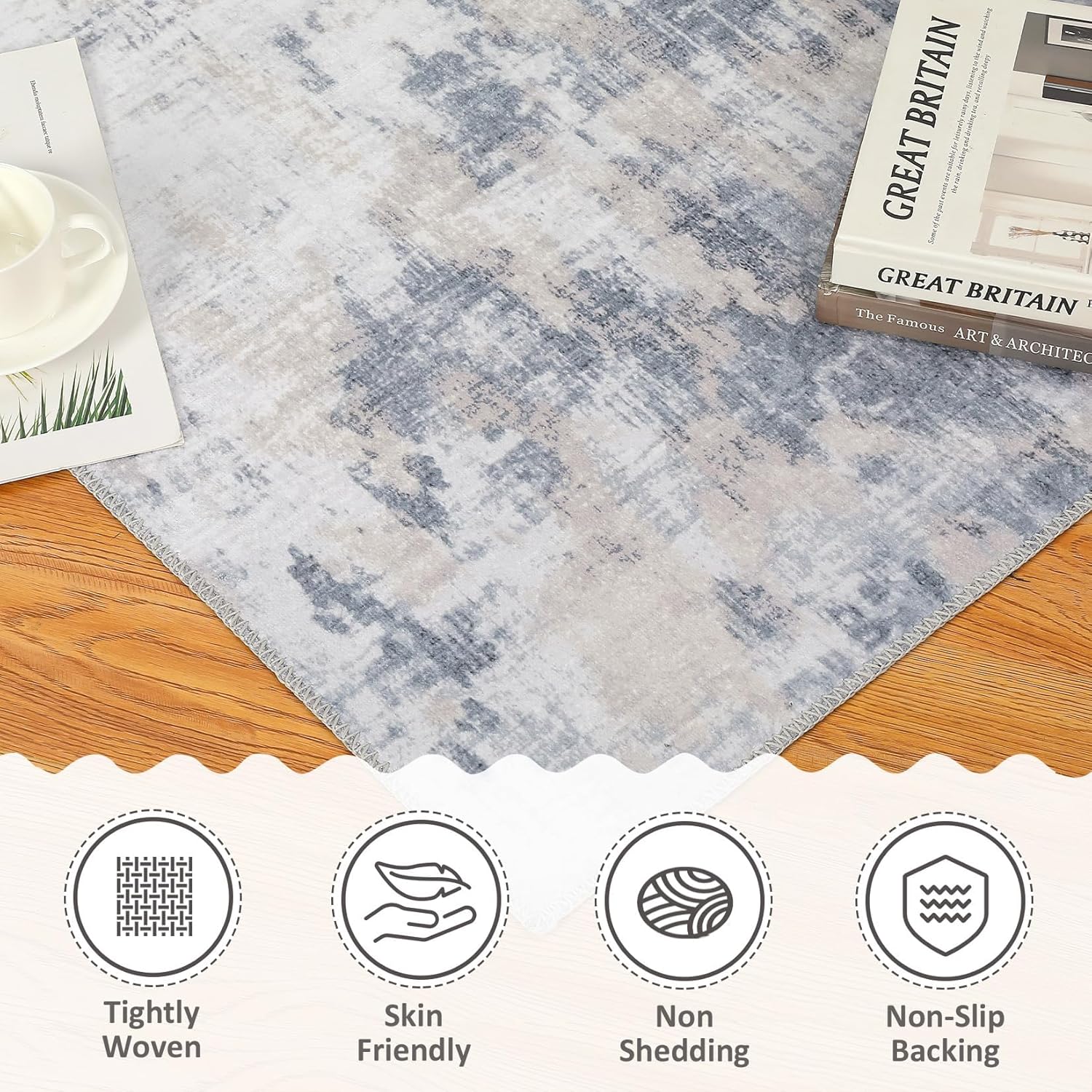COZYLOOM Washable Area Rugs 4'x6' Non-Slip Modern Abstract Soft for Living Room Entryway Bedroom Nursery（Taupe）