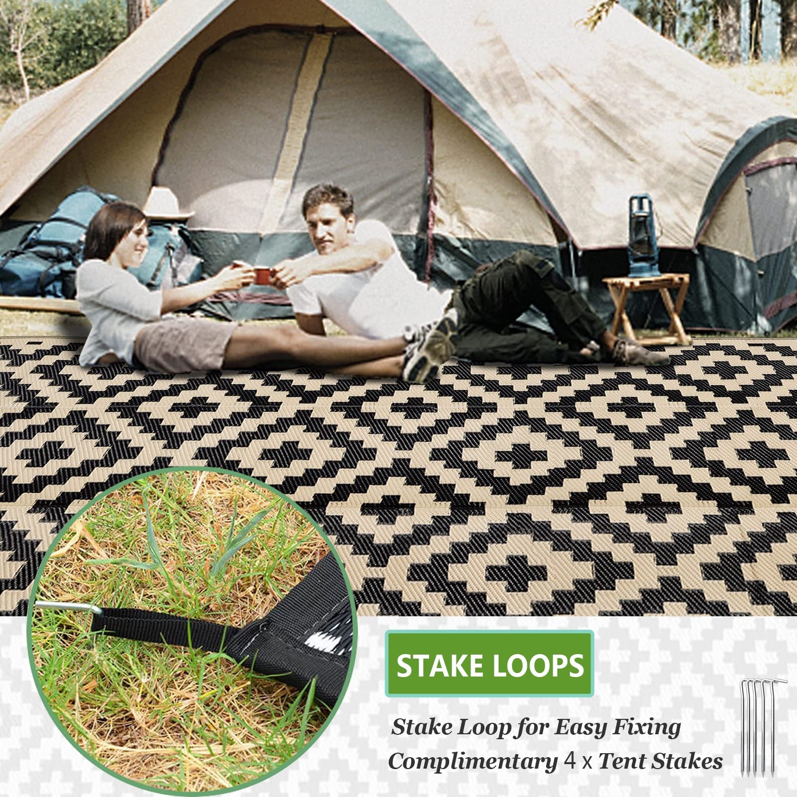 Tapis Extérieur Réversible Plastique Jardin Camping Pliable 182x274cm Bleu - ComfortXL Outdoor Living