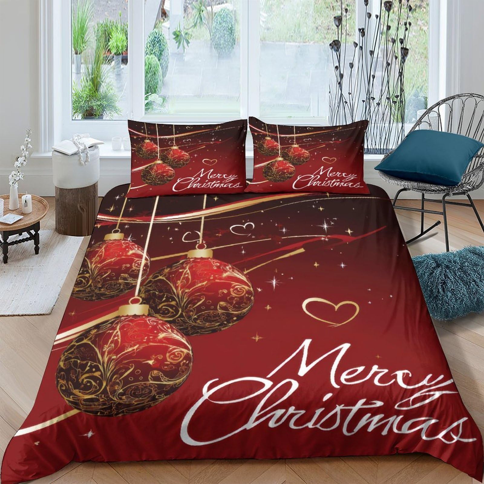 Ctjqhvkz Style-6 3D Printed Christmas Ornament Fitted Sheet Microfiber Soft Red Bed Cover For Bedroom Guest Room Decor Single（135X200cm）