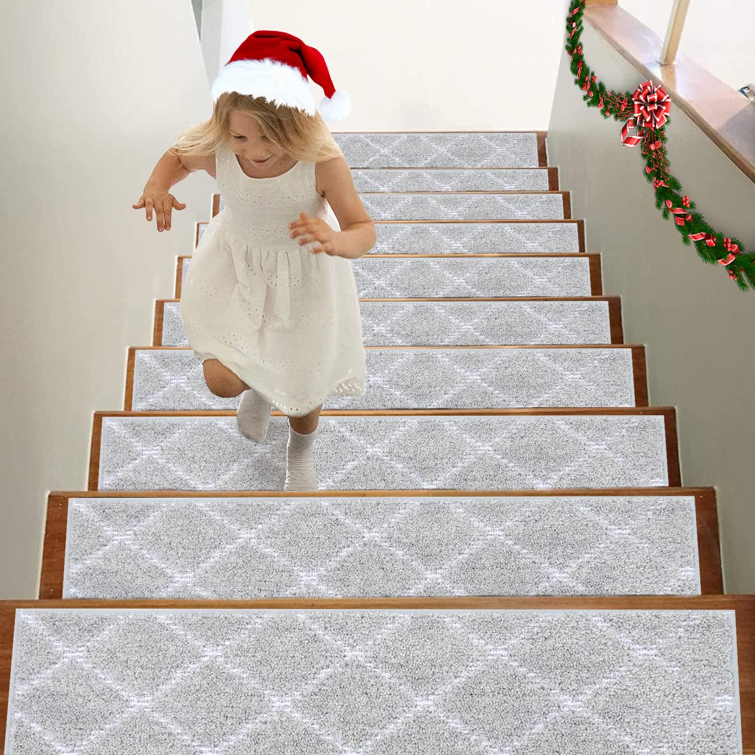 BEQHAUSE Stair Treads 15 Pack Self-Adhesive Stair Mats 28inX9in Stair Treads for Wooden Steps Non-Slip Stair Grips Polyester Soft Edging Stair Rugs
