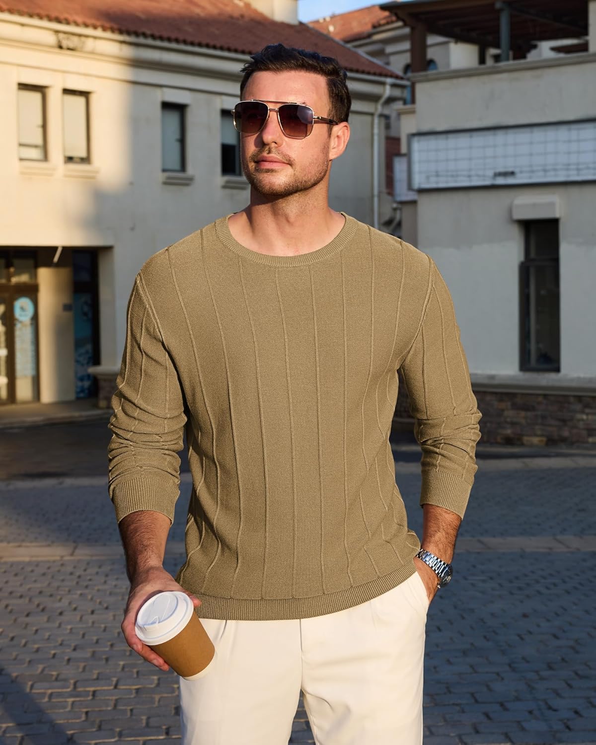 Lexiart Mens Casual Knit Sweater Long Sleeve Crew Neck Thermal Shirts Slim Fit Ribbed Pullover Sweatshirts - Image 2