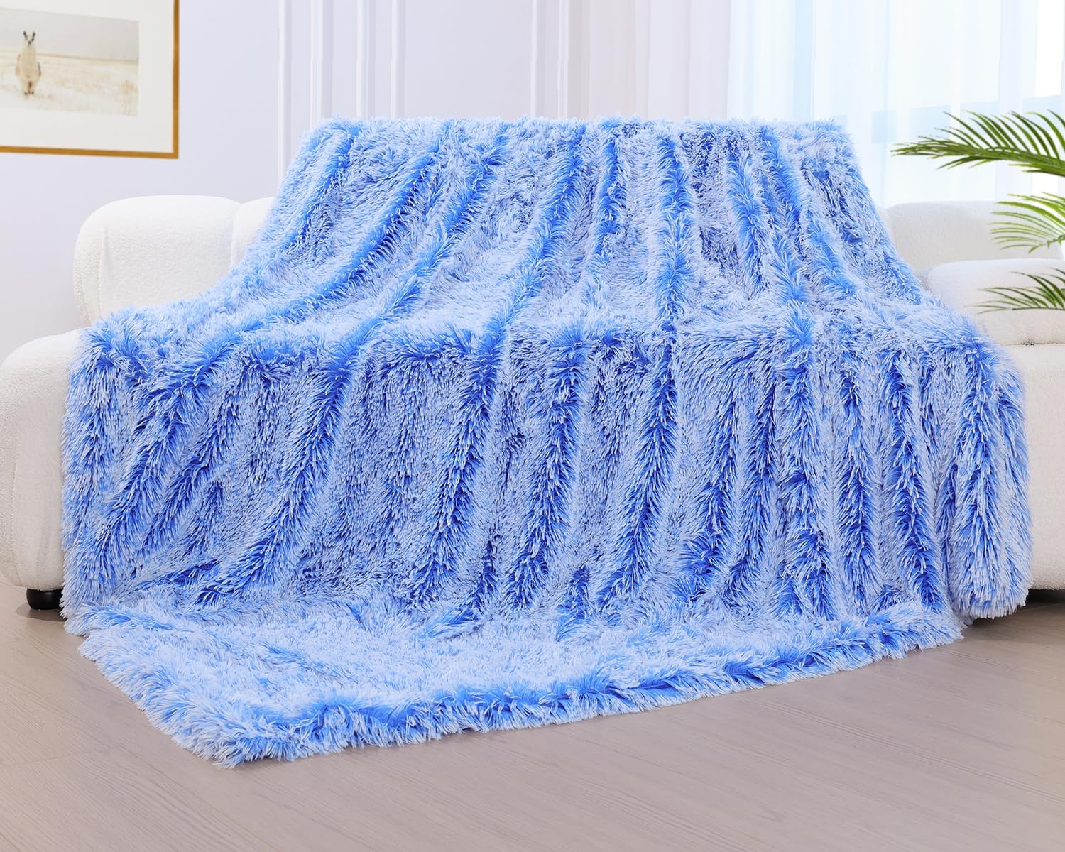 Faux Fur Throw Blanket Queen Size, Reversible Soft Fluffy